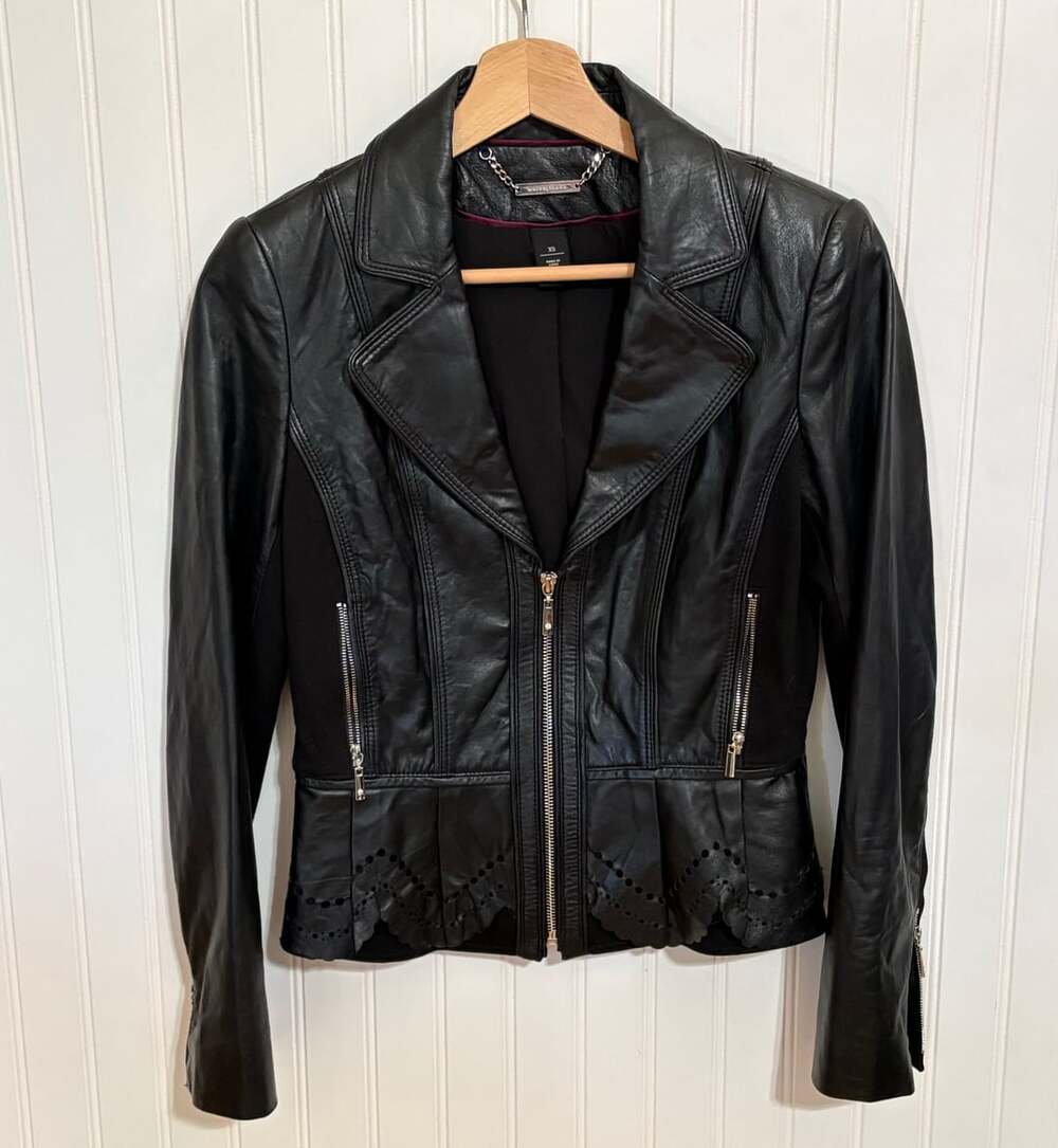 White House Black Market Leather Jacket Size XS Black Moto